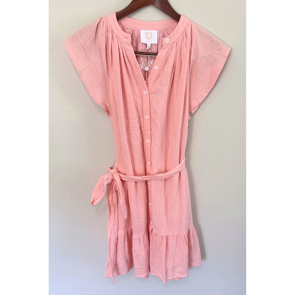 Victoria Dunn VD‎ Lounge St Tropez Pink Cotton Button Down Mini Dress SZ XS NWT